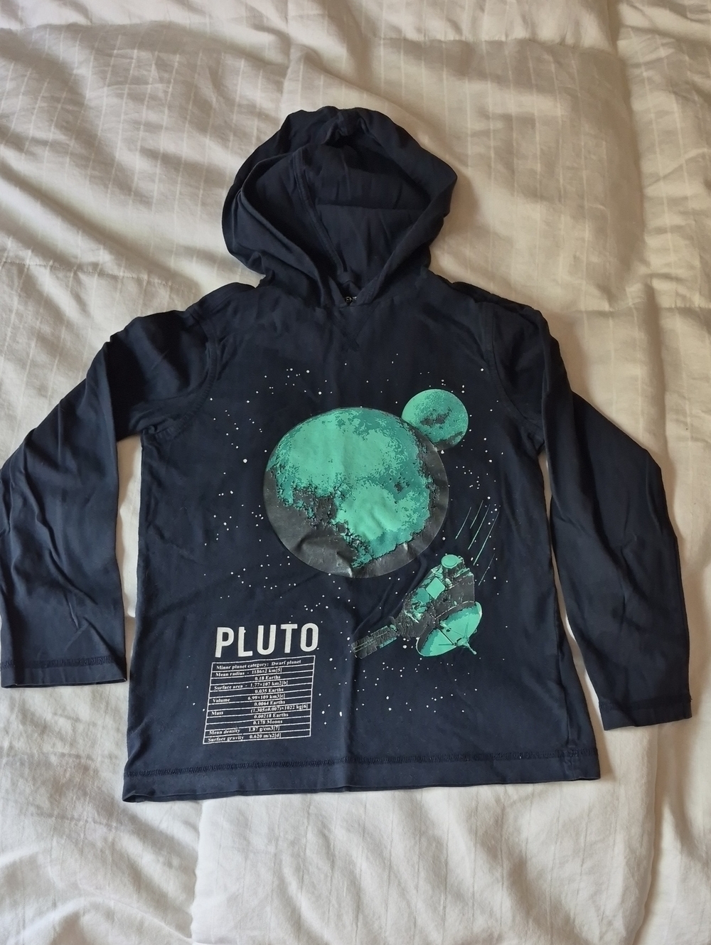 Lands End Pluto Graphic Hoodie Tee - Navy with Teal Planet Print